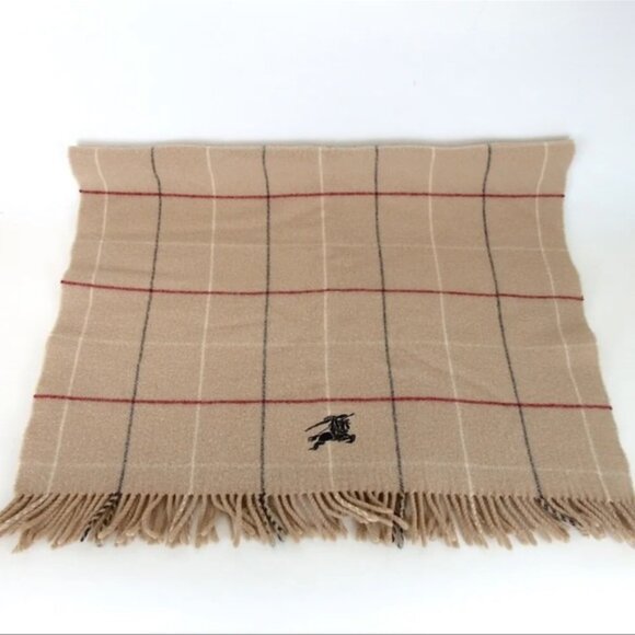 Authentic Burberry Wool Scarf Nova Check Plaid Tan Beige - Picture 3 of 6